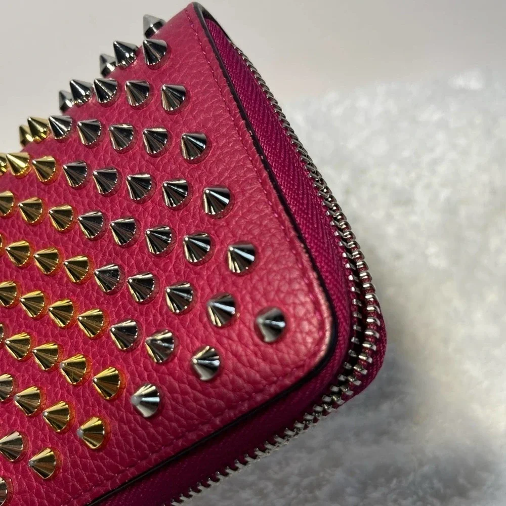 Christian Louboutin Zip Around Panetone Studded wallet in Wine Color, Leather